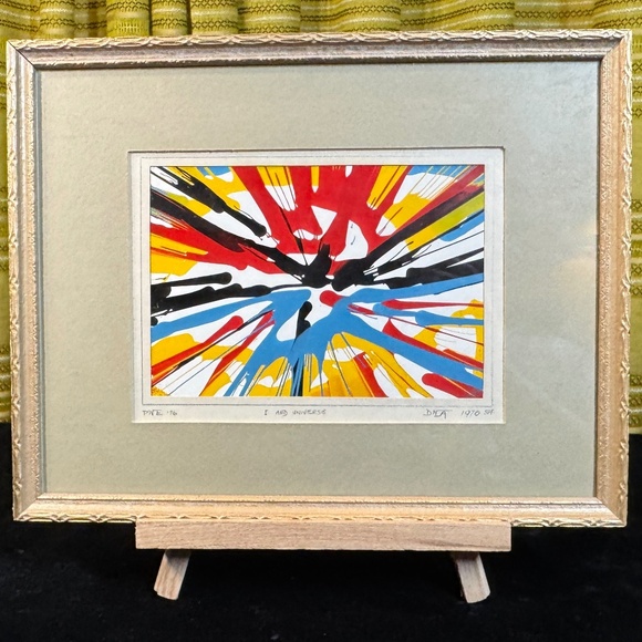 Vintage original Painting, signed PIVE, 1976, titled "I and Universe", framed - Picture 1 of 4